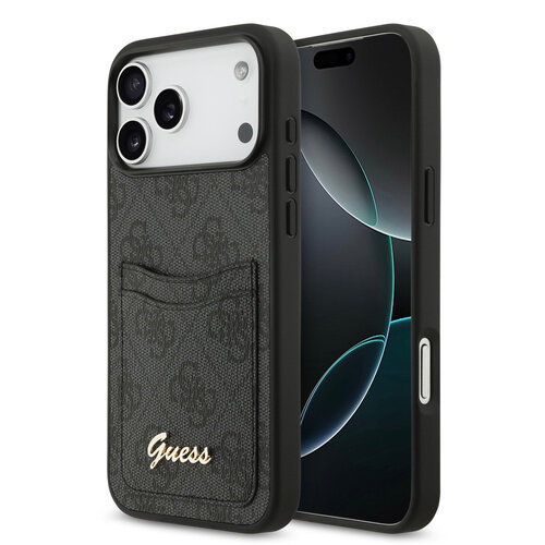 Guess Guess iPhone 17 Pro Max/iPhone 18 Pro Max Handyhülle Kartenfach Schriftzug aus Metall - Schwarz