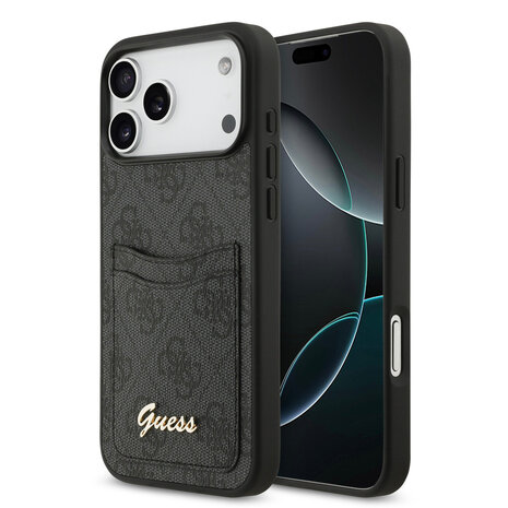Guess Guess iPhone 17 Pro Max Back-Cover hul - With Cardslot - Script Metal Logo - Schwarz
