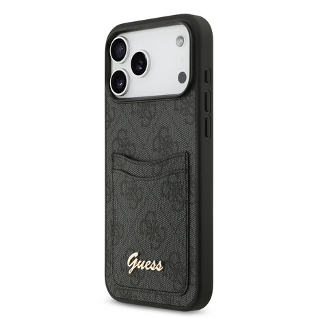 Guess Guess iPhone 17 Pro Max Backcover hoesje - With Cardslot - Script Metal Logo - Zwart