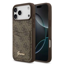 Guess iPhone 17 Pro Backcover hoesje - With Cardslot - Script Metal Logo - Bruin