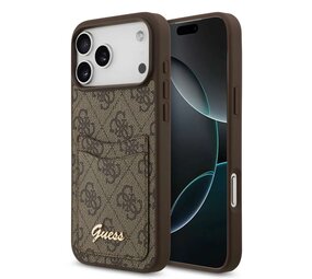 Guess Guess iPhone 17 Pro Back cover coque - Marron - With Cardslot - Script Metal Logo