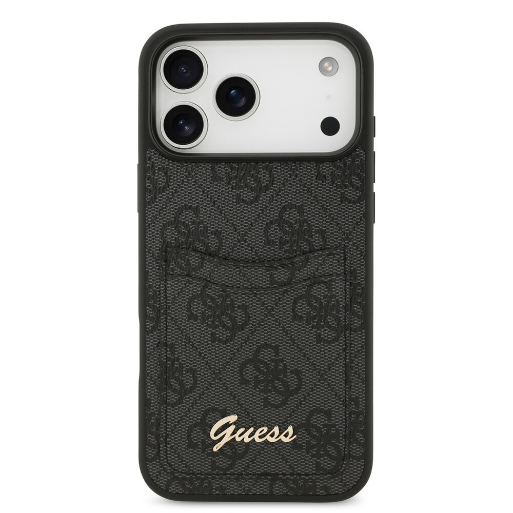 Guess Guess iPhone 17 Pro Max Back cover coque - Noir - With Cardslot - Script Metal Logo