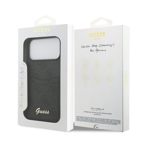 Guess Guess iPhone 17 Pro Max Back cover coque - Noir - With Cardslot - Script Metal Logo