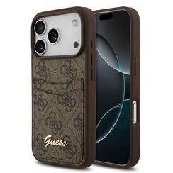 Guess iPhone 17 Pro Max Backcover hoesje - With Cardslot - Script Metal Logo - Bruin