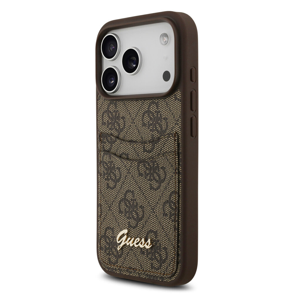 Guess Guess iPhone 17 Pro Max Backcover hoesje - With Cardslot - Script Metal Logo - Bruin