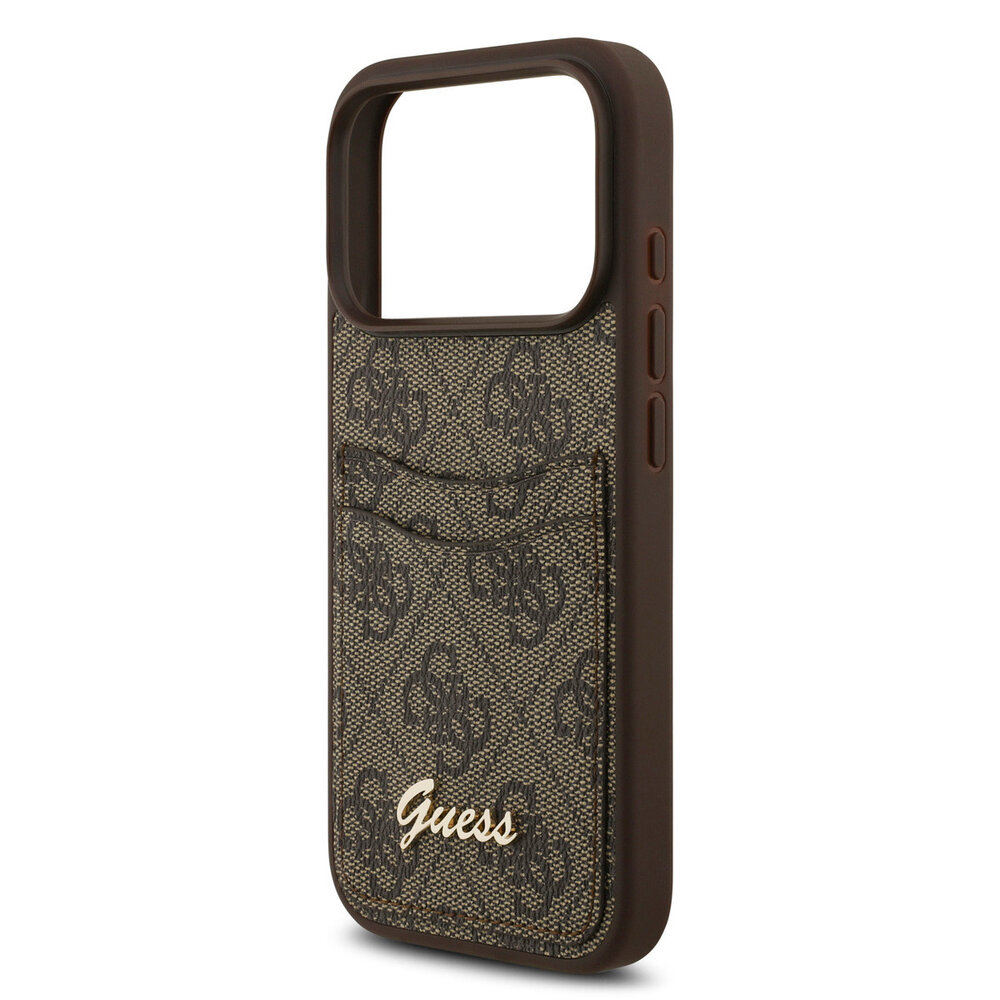 Guess Guess iPhone 17 Pro Max Back cover coque - Marron - With Cardslot - Script Metal Logo