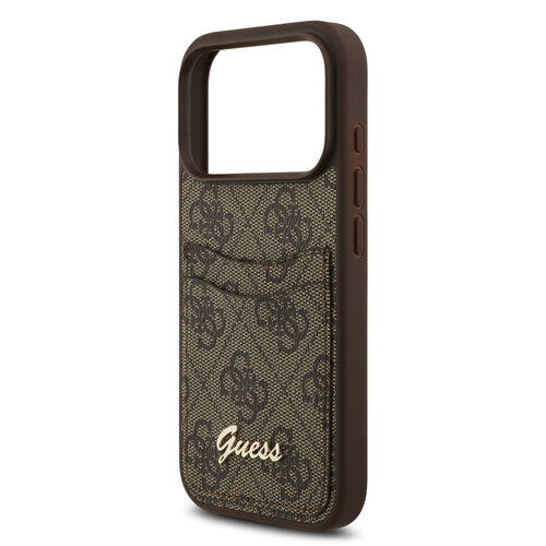Guess Guess iPhone 17 Pro Max/iPhone 18 Pro Max Coque arrière Compartiment pour carte Logo manuscrit métallique - Marron