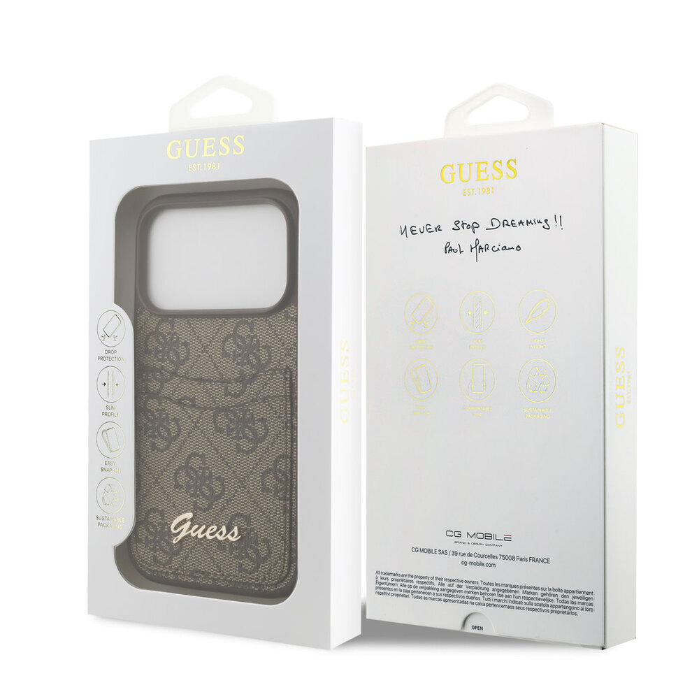 Guess Guess iPhone 17 Pro Max Back-Cover hul - With Cardslot - Script Metal Logo - Braun