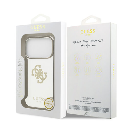 Guess Guess iPhone 17 Pro/iPhone 18 Pro Coque arrière MagSafe Finition miroir avec grand logo 4G à paillettes - Doré