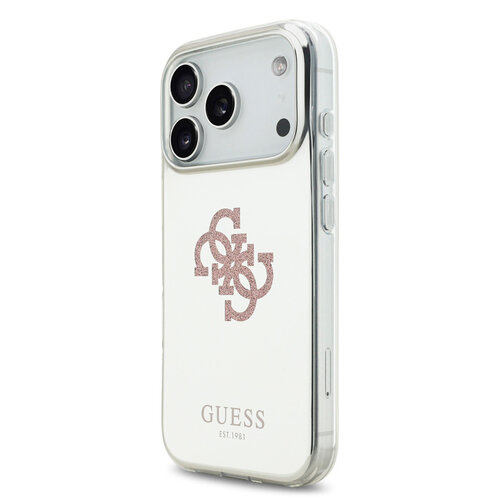 Guess Guess iPhone 17 Pro/iPhone 18 Pro Coque arrière MagSafe Finition miroir avec grand logo 4G à paillettes - Rose