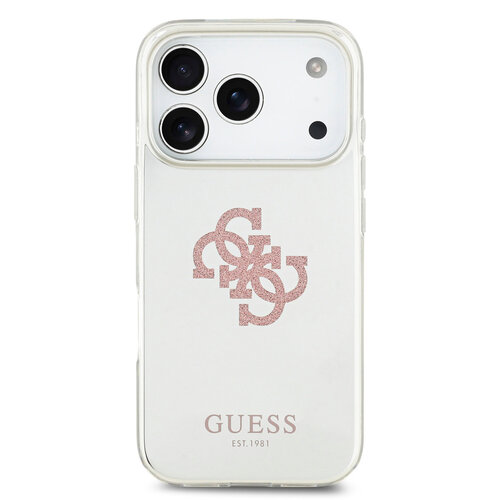 Guess Guess iPhone 17 Pro/iPhone 18 Pro Coque arrière MagSafe Finition miroir avec grand logo 4G à paillettes - Rose