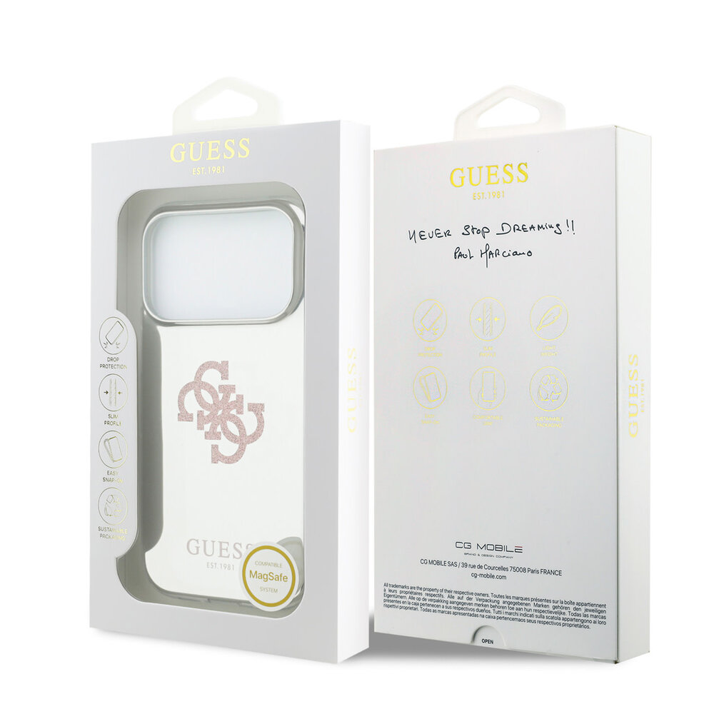 Guess Guess iPhone 17 Pro Back cover coque - Rose - MagSafe - Mirror Case With Big 4G Glittern Logo