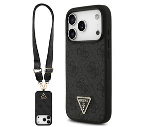 Guess Guess iPhone 17 Pro Back cover coque - Noir - MagSafe With Crossbody Lanyard - 4G Triangle Logo