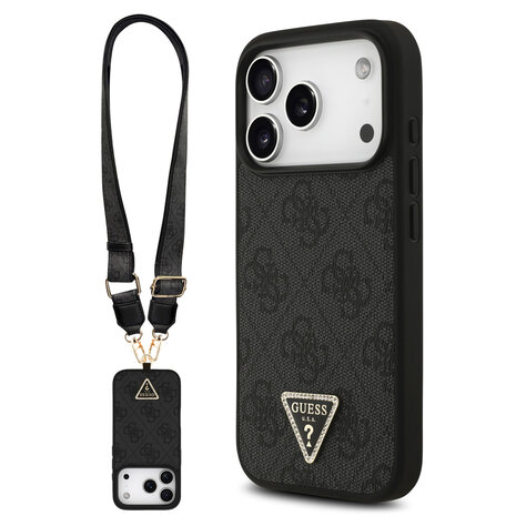 Guess Guess iPhone 17 Pro Back cover case - MagSafe With Crossbody Lanyard - 4G Triangle Logo - Black