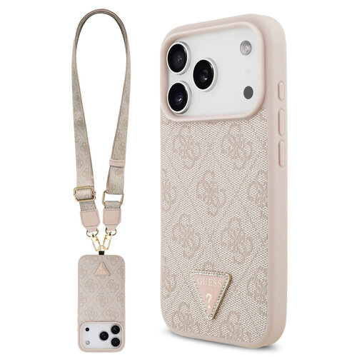 Guess Guess iPhone 17 Pro/iPhone 18 Pro Coque arrière MagSafe cordon bandoulière 4G logo triangulaire - Rose