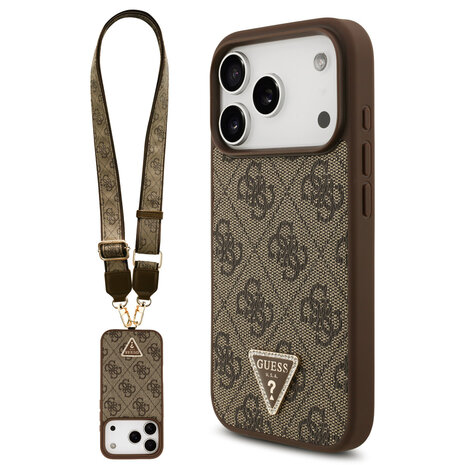 Guess Guess iPhone 17 Pro Backcover hoesje - MagSafe With Crossbody Lanyard - 4G Triangle Logo - Bruin