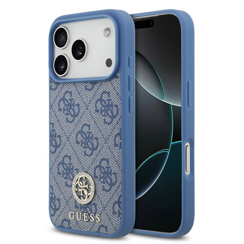 Guess Guess iPhone 17 Pro/iPhone 18 Pro Coque arrière MagSafe Logo 4G en strass - Bleu