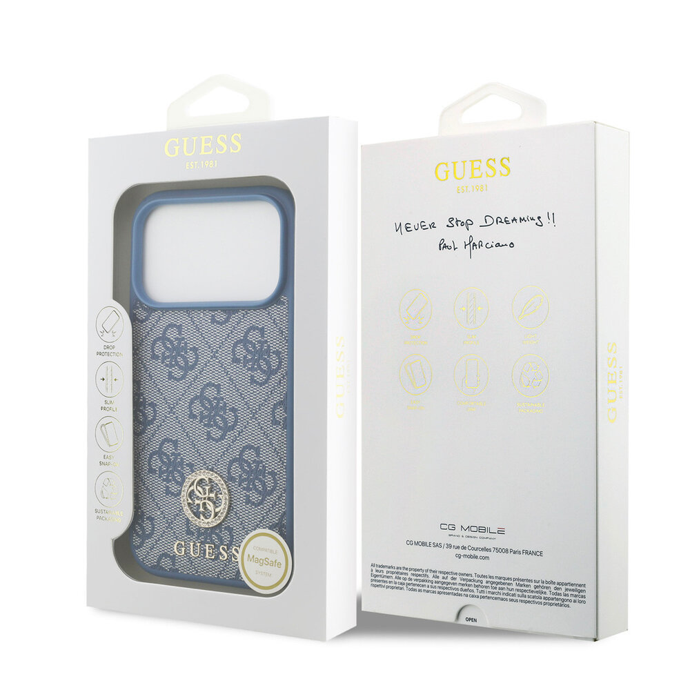 Guess Guess iPhone 17 Pro Back cover case - MagSafe - 4G Strass Logo - Blue