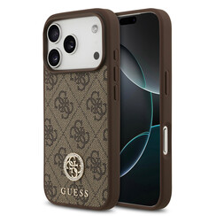 Guess iPhone 17 Pro/iPhone 18 Pro Coque arrière MagSafe Logo 4G en strass - Marron