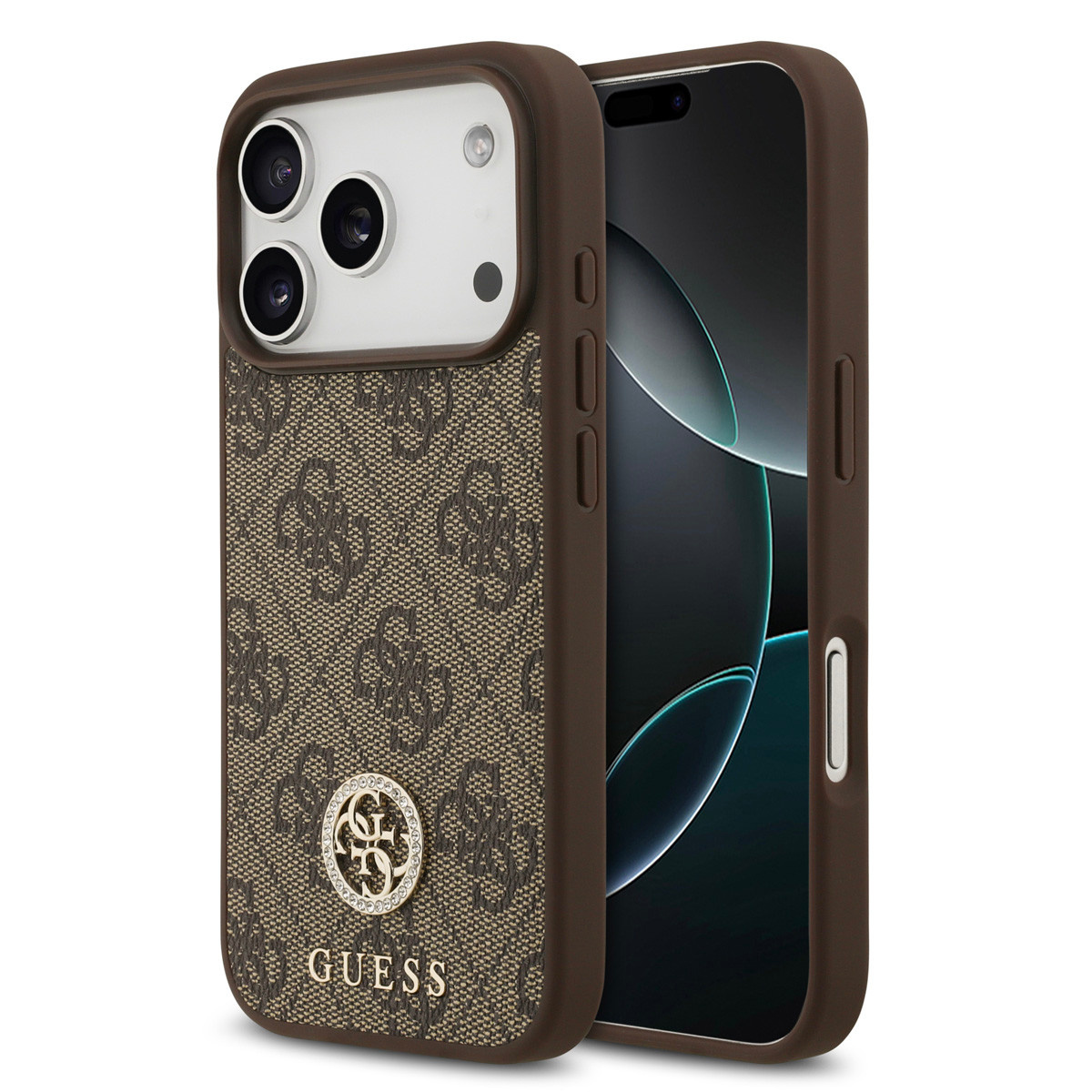 Guess Guess iPhone 17 Pro Backcover hoesje - MagSafe - 4G Strass Logo - Bruin