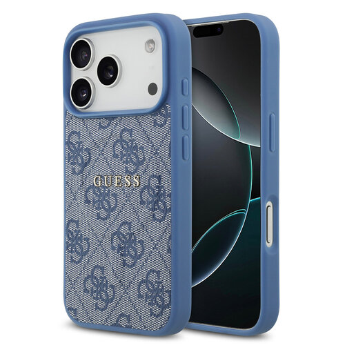 Guess Guess iPhone 17 Pro/iPhone 18 Pro Coque arrière MagSafe similicuir PU Logo 4G classique - Bleu