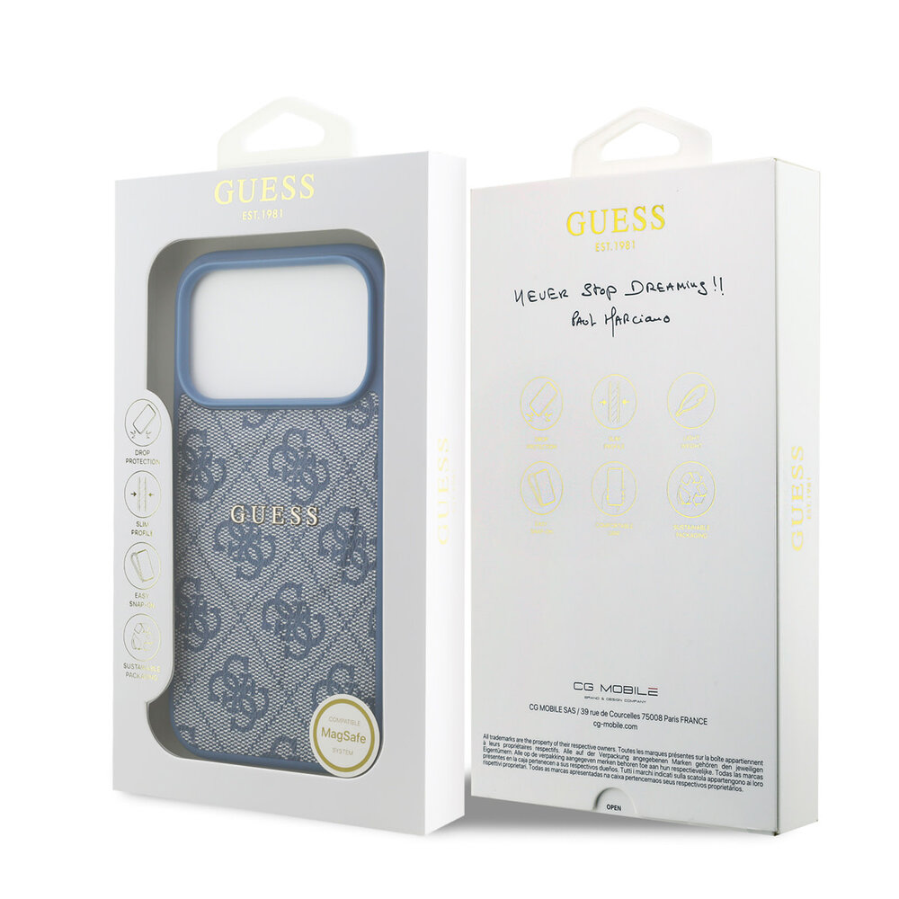 Guess Guess iPhone 17 Pro Back-Cover hul - Magsafe PU Leather - 4G Classic Logo - Blau Guess Guess iPhone 17 Pro Back-Cover hul - Magsafe PU Leather - 4G Classic Logo - Blau