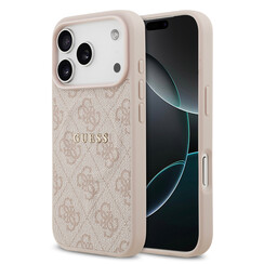 Guess iPhone 17 Pro/iPhone 18 Pro Handyhülle MagSafe PU-Kunstleder Klassisches 4G-Logo - Rosa