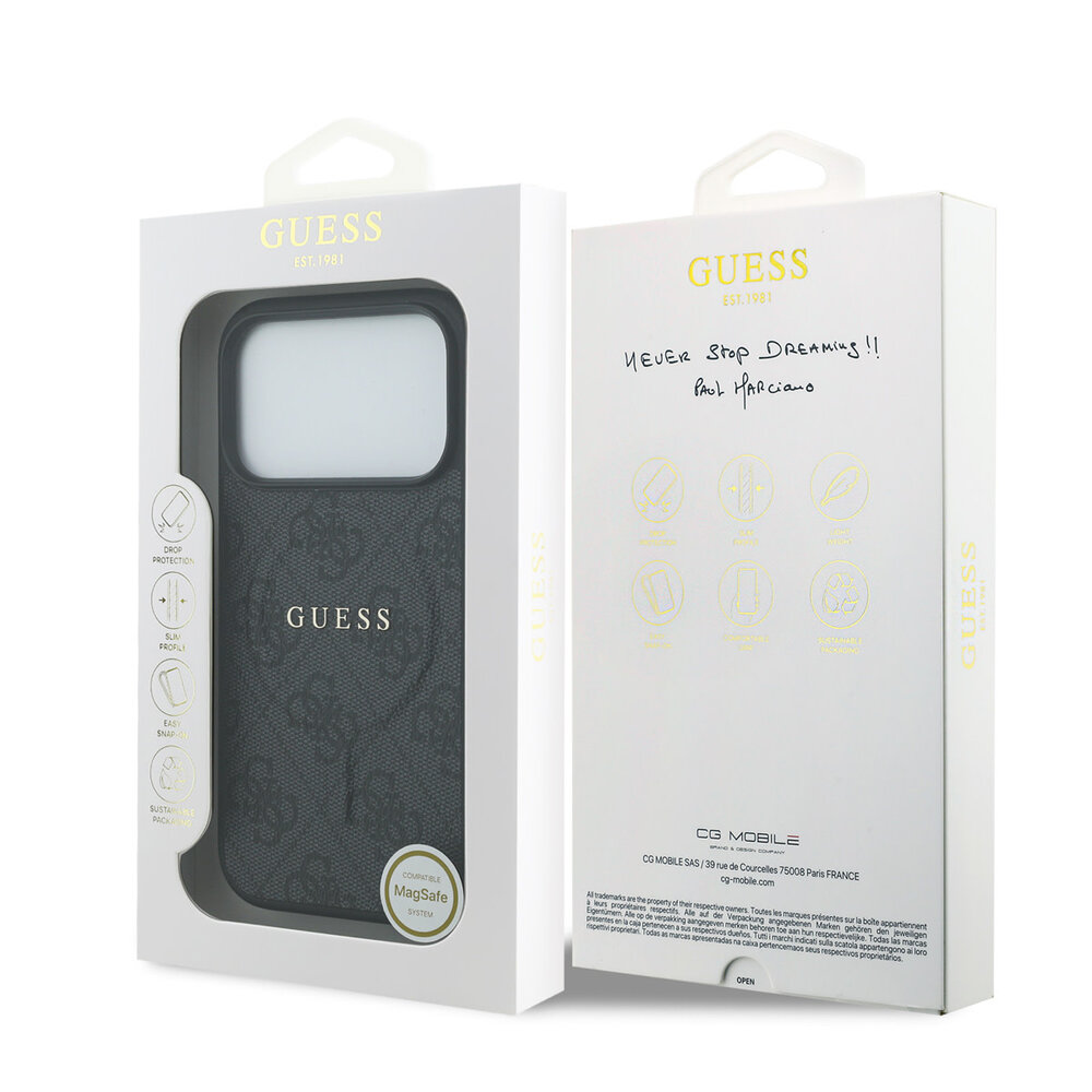 Guess Guess iPhone 17 Pro Back cover case - Magsafe PU Leather - 4G Classic Logo - Black