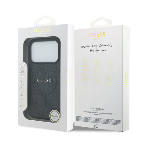 Guess Guess iPhone 17 Pro Back cover case - Magsafe PU Leather - 4G Classic Logo - Black