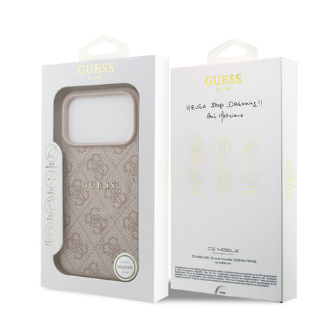 Guess Guess iPhone 17 Pro Back cover coque - Rose - Magsafe PU Leather - 4G Classic Logo