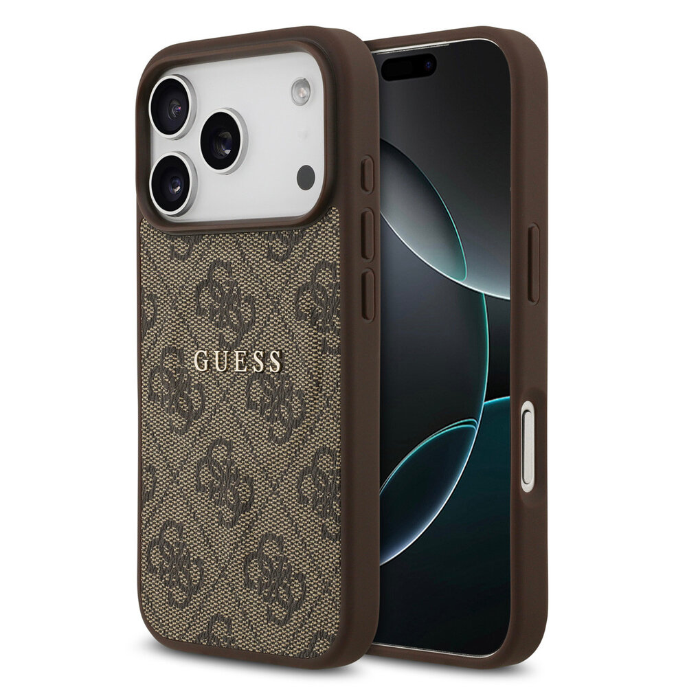 Guess Guess iPhone 17 Pro Back-Cover hul - Magsafe PU Leather - 4G Classic Logo - Braun Guess Guess iPhone 17 Pro Back-Cover hul - Magsafe PU Leather - 4G Classic Logo - Braun