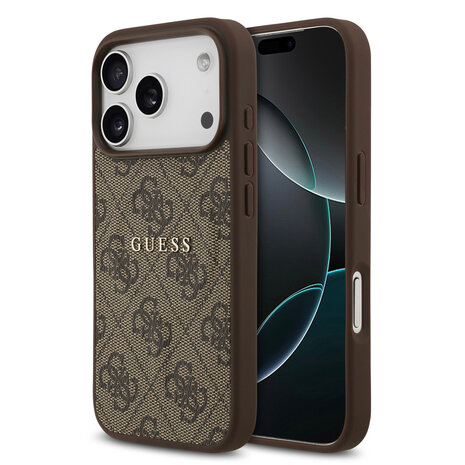 Guess Guess iPhone 17 Pro Back-Cover hul - Magsafe PU Leather - 4G Classic Logo - Braun Guess Guess iPhone 17 Pro Back-Cover hul - Magsafe PU Leather - 4G Classic Logo - Braun