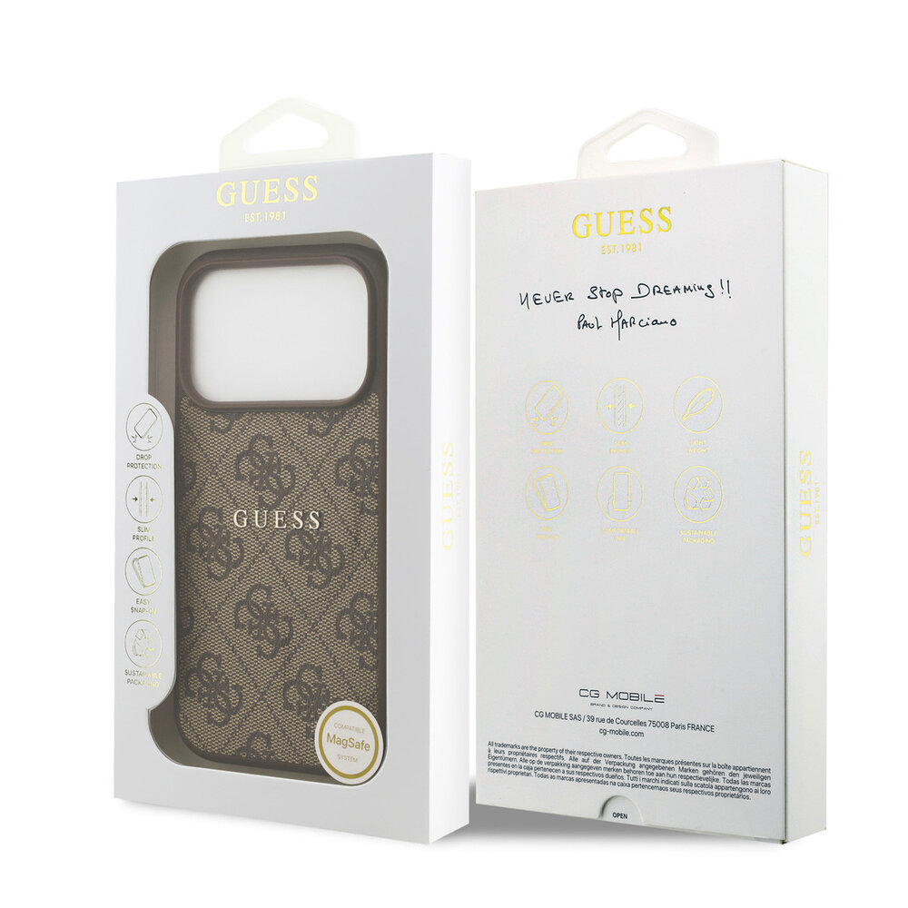 Guess Guess iPhone 17 Pro Back cover coque - Marron - Magsafe PU Leather - 4G Classic Logo