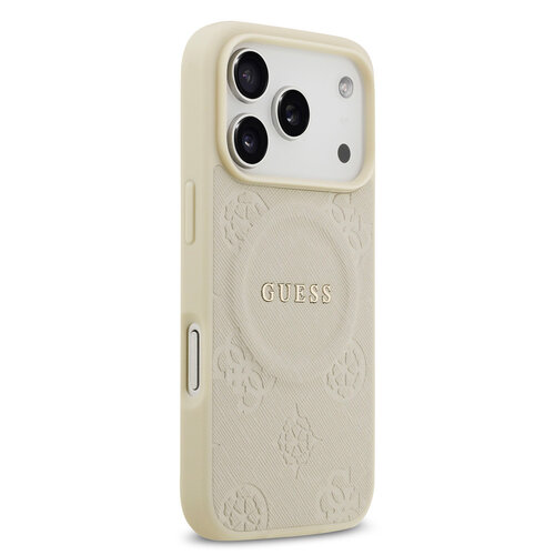 Guess Guess iPhone 17 Pro/iPhone 18 Pro Coque arrière MagSafe similicuir PU Motif pivoine estampé à chaud - Beige