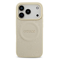 Guess Guess iPhone 17 Pro/iPhone 18 Pro Handyhülle MagSafe PU-Kunstleder Geprägtes Pfingstrosenmotiv - Beige