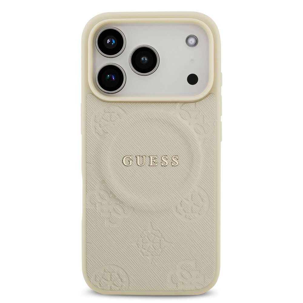 Guess Guess iPhone 17 Pro Back cover coque - Beige - Magsafe PU Leather - Peony Hot Stamp