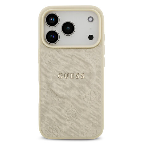 Guess Guess iPhone 17 Pro Backcover hoesje - Magsafe PU Leather - Peony Hot Stamp - Beige Guess Guess iPhone 17 Pro Backcover hoesje - Magsafe PU Leather - Peony Hot Stamp - Beige