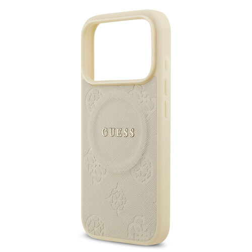 Guess Guess iPhone 17 Pro/iPhone 18 Pro Coque arrière MagSafe similicuir PU Motif pivoine estampé à chaud - Beige
