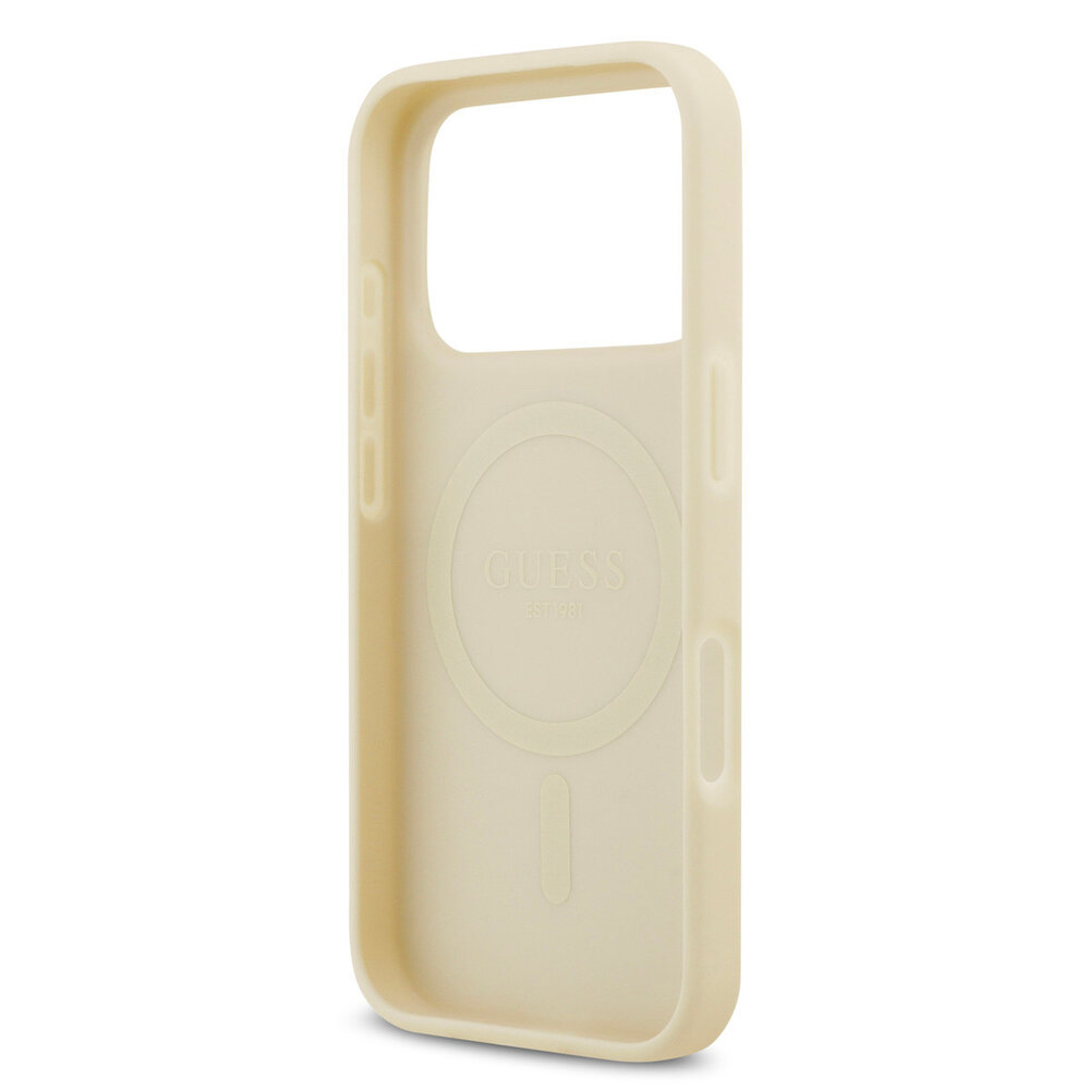 Guess Guess iPhone 17 Pro Backcover hoesje - Magsafe PU Leather - Peony Hot Stamp - Beige Guess Guess iPhone 17 Pro Backcover hoesje - Magsafe PU Leather - Peony Hot Stamp - Beige