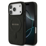 Guess Guess iPhone 17 Pro Back cover case - Magsafe PU Leather - Peony Hot Stamp - Black