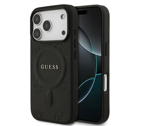 Guess Guess iPhone 17 Pro Back cover case - Magsafe PU Leather - Peony Hot Stamp - Black
