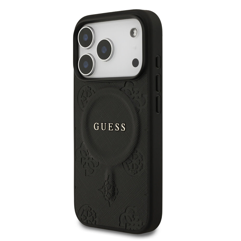 Guess Guess iPhone 17 Pro Back-Cover hul - Magsafe PU Leather - Peony Hot Stamp - Schwarz Guess Guess iPhone 17 Pro Back-Cover hul - Magsafe PU Leather - Peony Hot Stamp - Schwarz