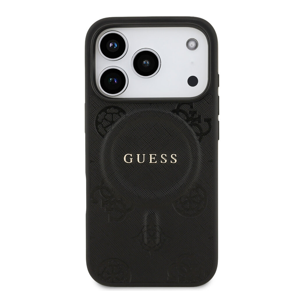 Guess Guess iPhone 17 Pro Back cover coque - Noir - Magsafe PU Leather - Peony Hot Stamp
