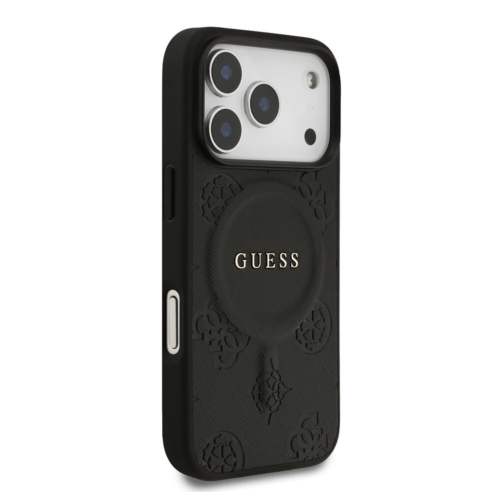 Guess Guess iPhone 17 Pro Back cover case - Magsafe PU Leather - Peony Hot Stamp - Black