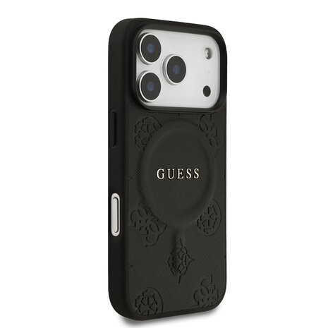 Guess Guess iPhone 17 Pro Back cover case - Magsafe PU Leather - Peony Hot Stamp - Black