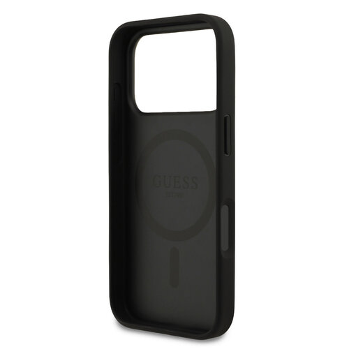 Guess Guess iPhone 17 Pro/iPhone 18 Pro Handyhülle MagSafe PU-Kunstleder Geprägtes Pfingstrosenmotiv - Schwarz