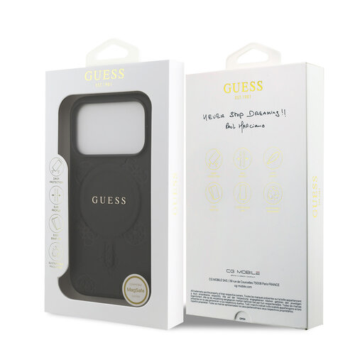 Guess Guess iPhone 17 Pro/iPhone 18 Pro Coque arrière MagSafe similicuir PU Motif pivoine estampé à chaud - Noir