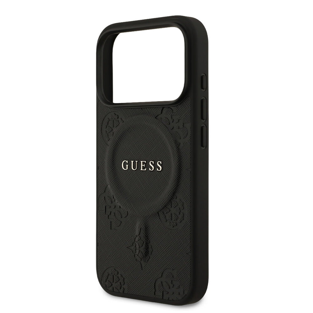 Guess Guess iPhone 17 Pro Back cover coque - Noir - Magsafe PU Leather - Peony Hot Stamp