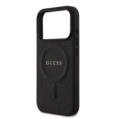Guess Guess iPhone 17 Pro/iPhone 18 Pro Coque arrière MagSafe similicuir PU Motif pivoine estampé à chaud - Noir