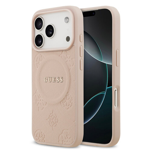 Guess Guess iPhone 17 Pro/iPhone 18 Pro Coque arrière MagSafe similicuir PU Motif pivoine estampé à chaud - Rose